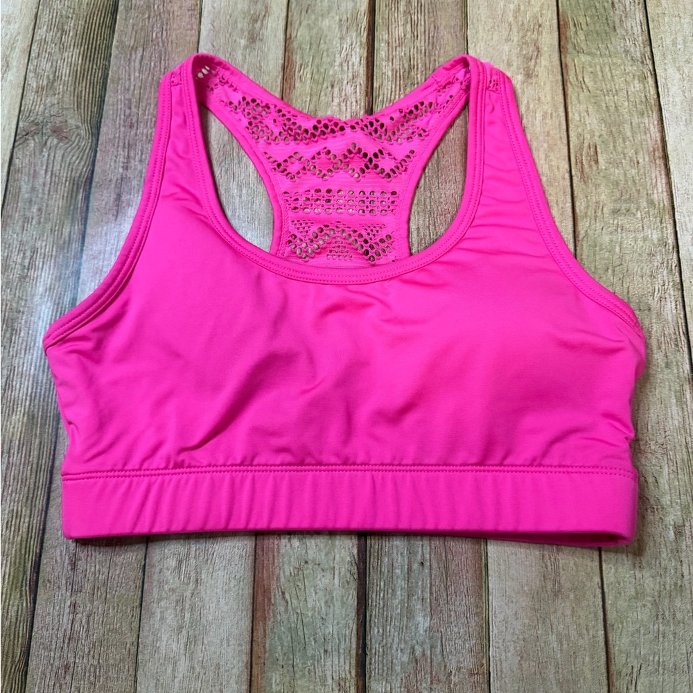 Lace-Back Hot Pink Sports Bra with Supportive Band
